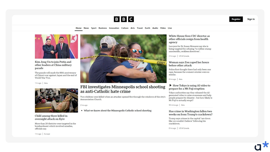 Пример международного новостного сайта: BBC